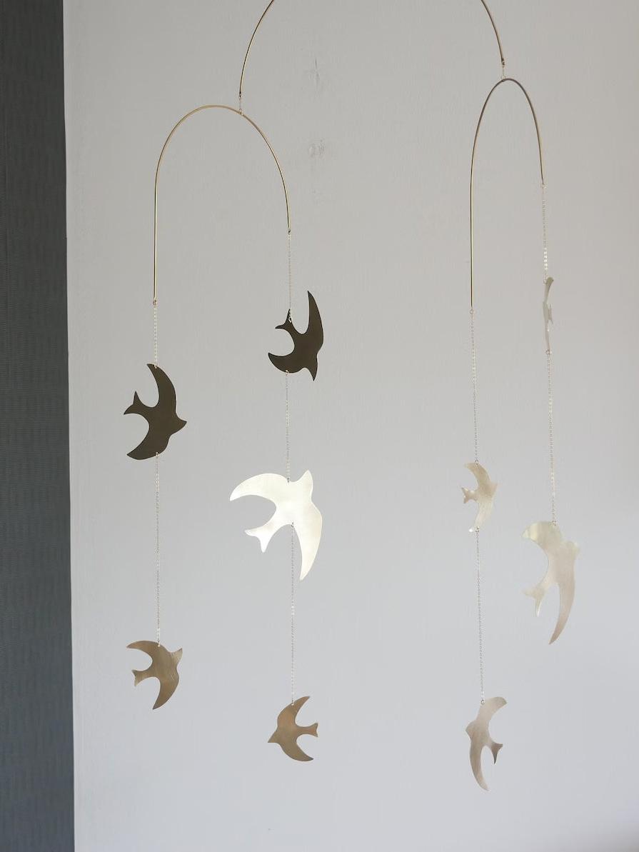 #8 Kinetic Brass Mobile, Large Birds