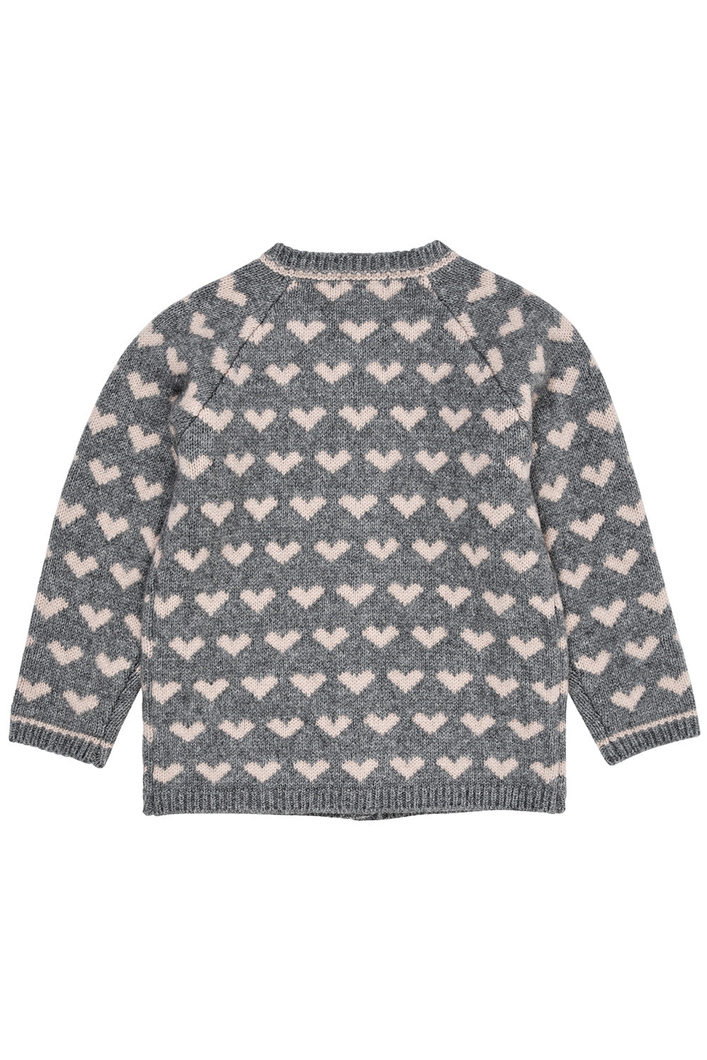 Cashmere Cardigan w. hearts, Grey melange/taupe combi