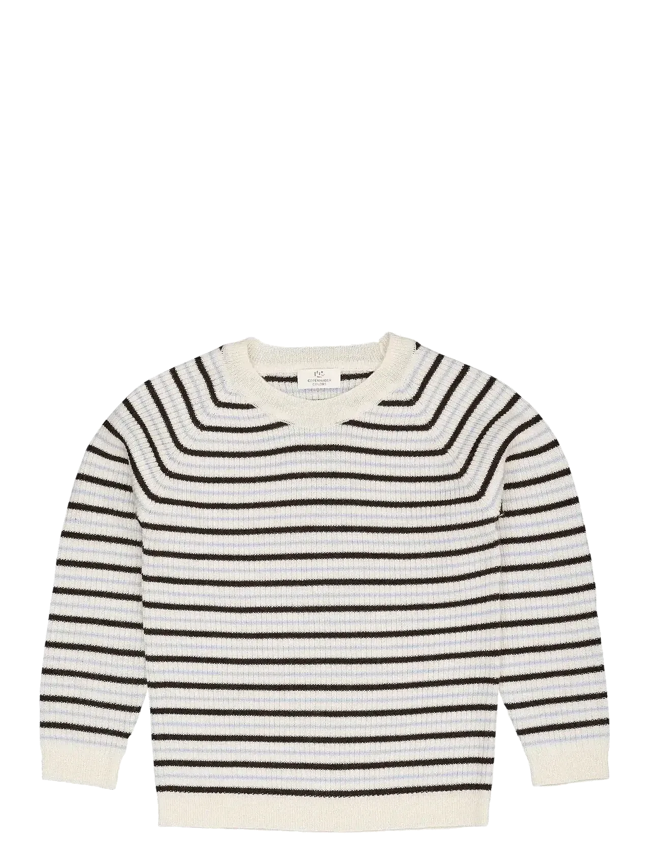 Merino Classic Pointelle Rib Blouse, Cream / Brown / Dusty Blue