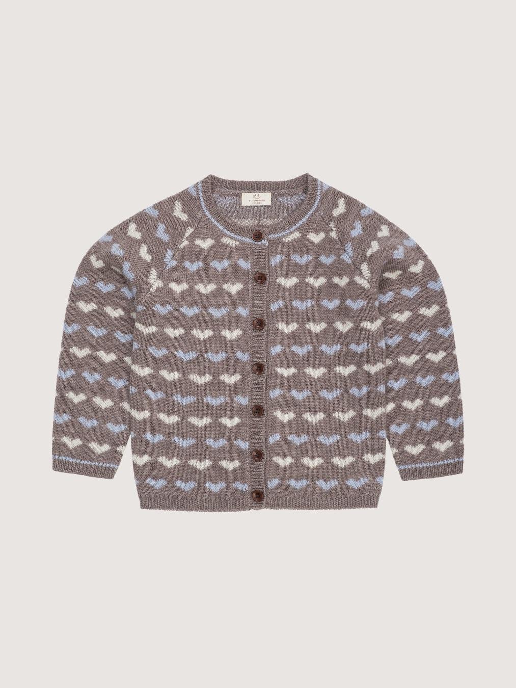 Merino Heart Cardigan, Natural Melange / Dusty Blue
