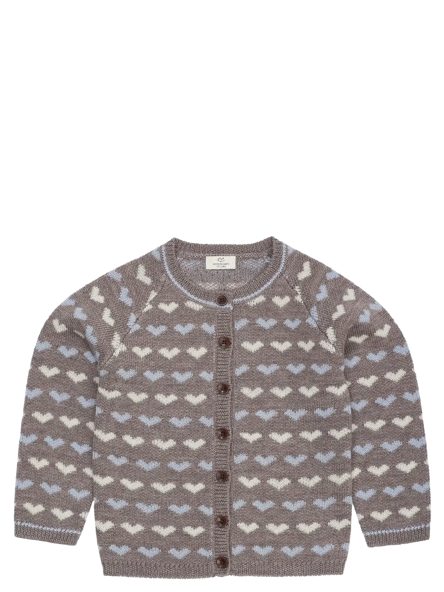 Merino Heart Cardigan, Natural Melange / Dusty Blue