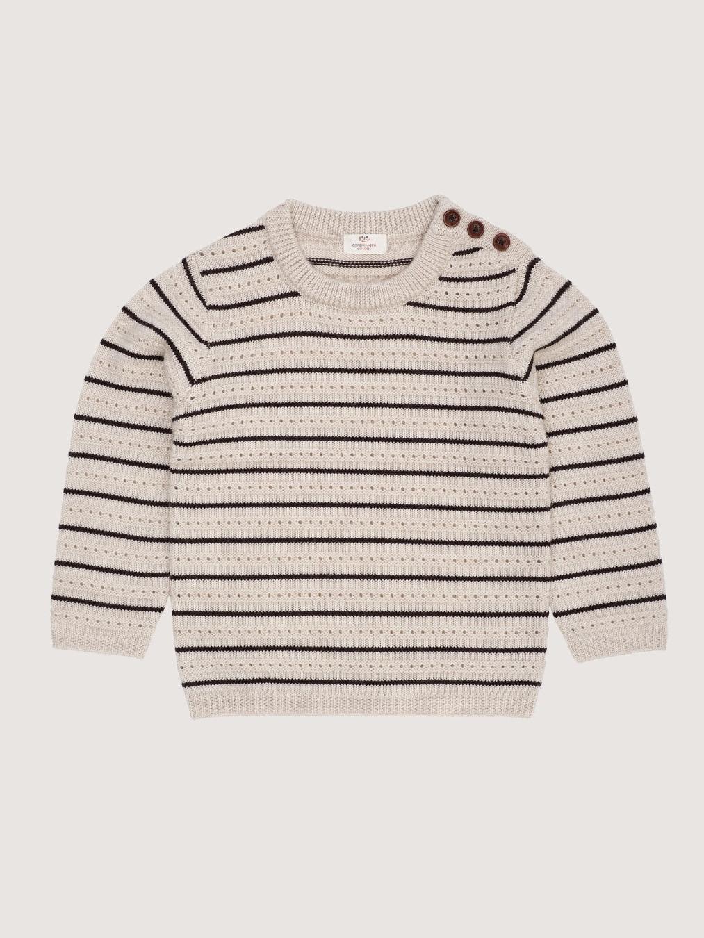 Merino Pattern Sweater, Pale Cream Melange & Brown