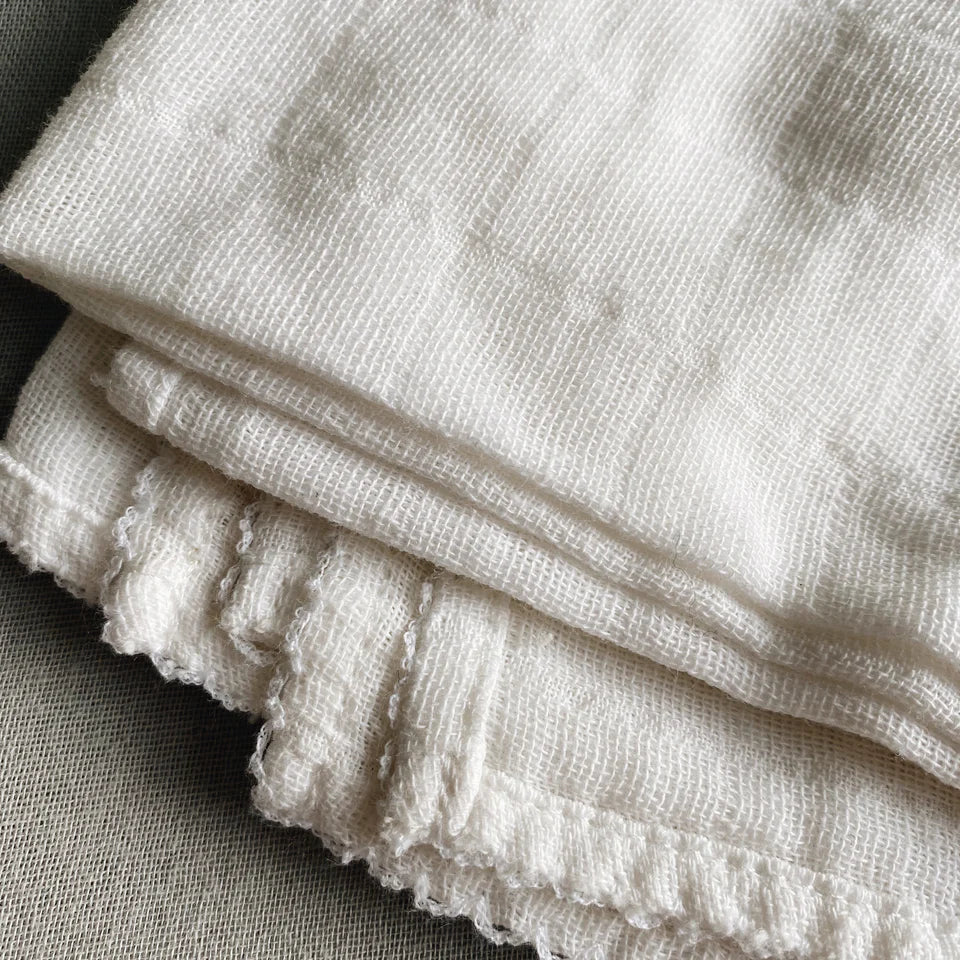 Muslin With Crochet Piping, White