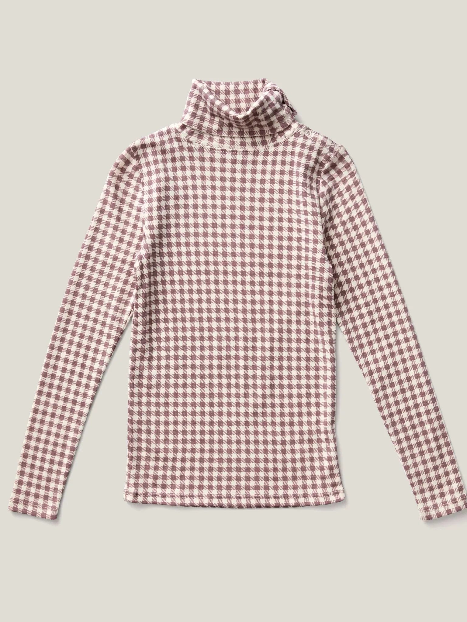 Snap Turtleneck, Gingham Print, Cherry.