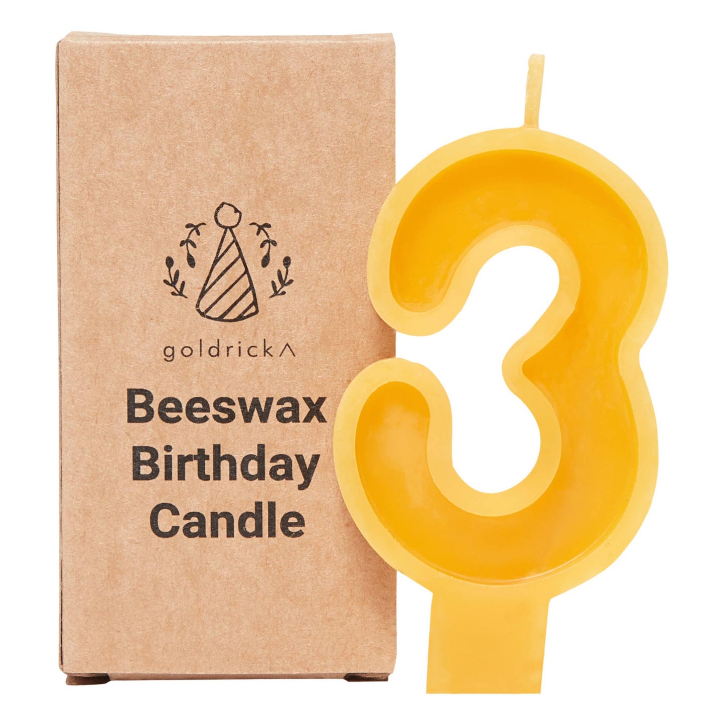 Handmade Beeswax Number Candles, 0–6, Pure Beeswax with Cotton Wick