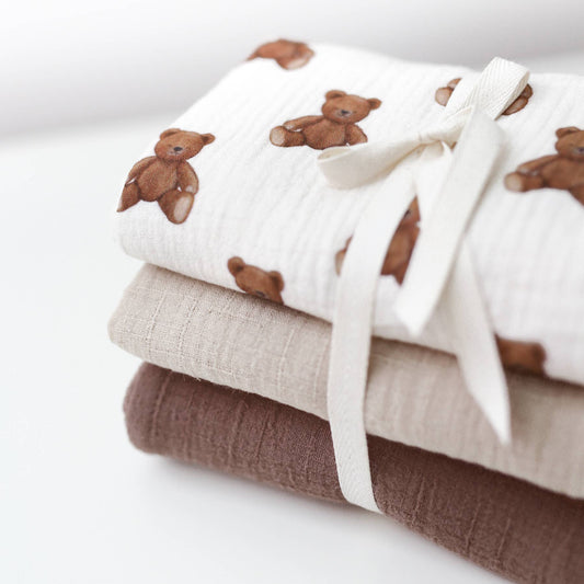 Muslin Burp Cloth Set, 3 Pack, Bear