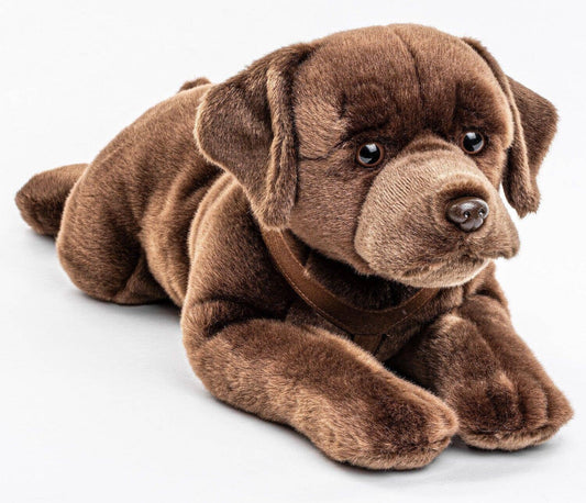 Labrador Plush, Lying with Harness, Brown, 60 cm, Super Soft & Recycled Filling