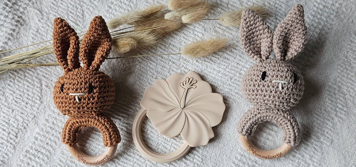 Handmade Crochet Rabbit Rattle - Brown