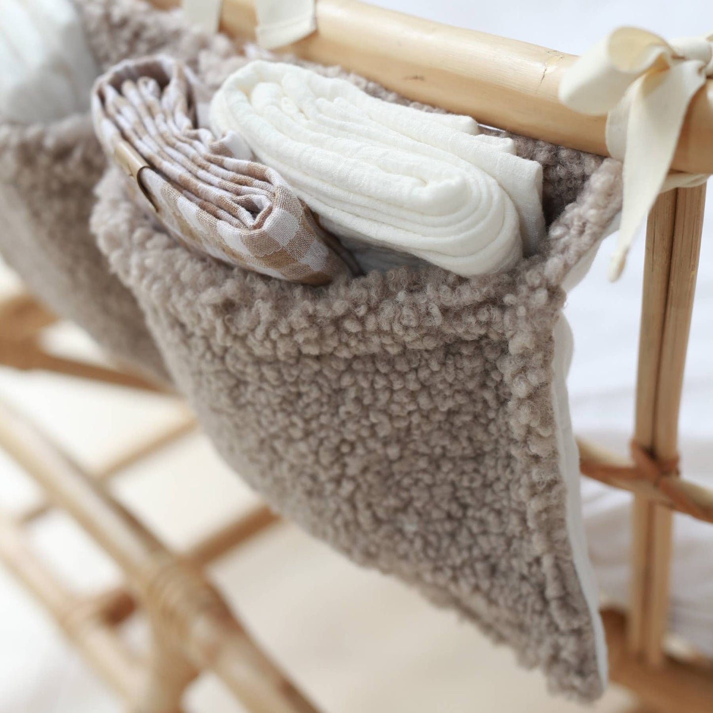 Bedside Organizer, Hanging Storage with Two Pockets, Cream or Taupe