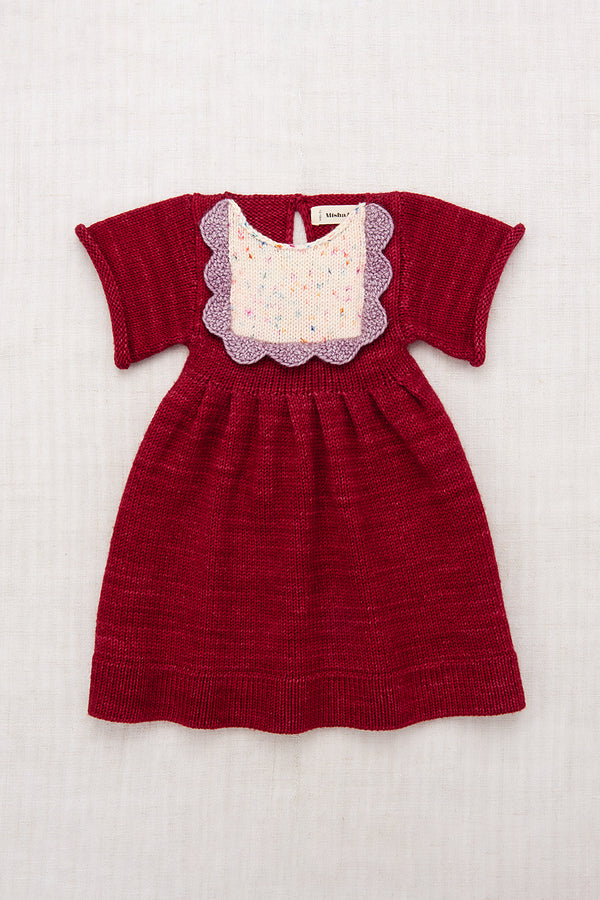 Misha & Puff, Kids Dress, Scallop Bib Dress, Berry, 100% Merino Wool