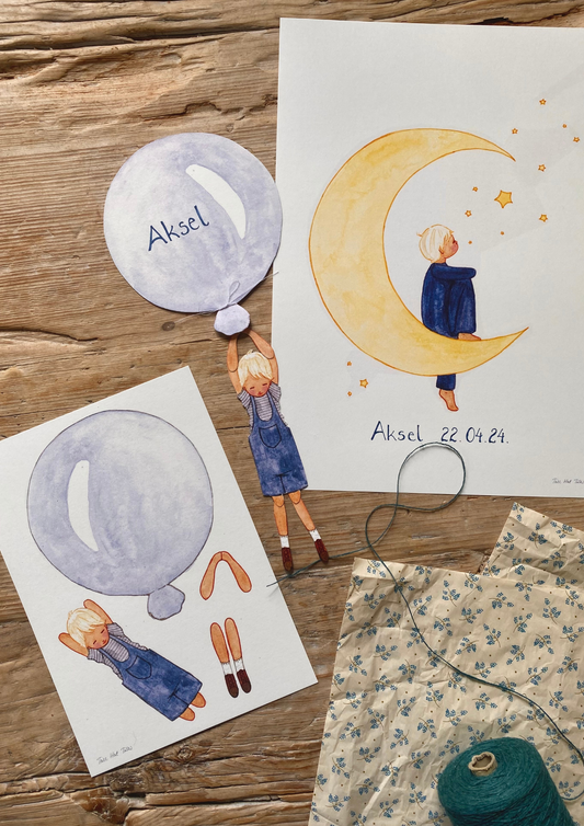 Boy in Balloon Cut-Out, Blue, Danish Design