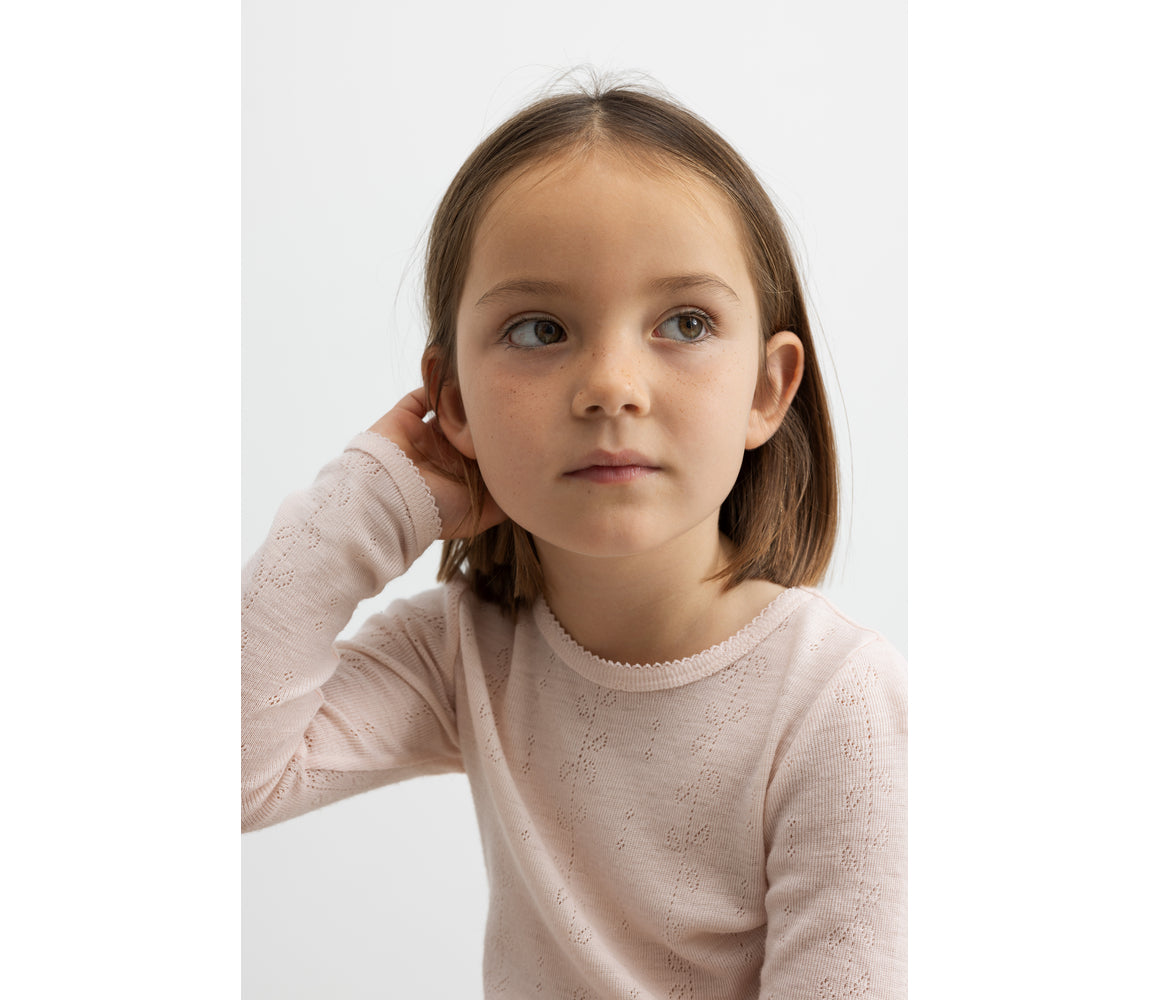 Tamra Long-sleeved t-shirt, Wool Pointelle, Pink