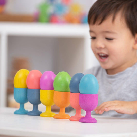 Rainbow Wooden Eggs Set of 7 – Montessori & Waldorf Inspired Toy