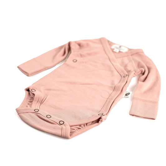 Merino Wool Baby Wrap Bodysuit, Long Sleeve, Misty Rose