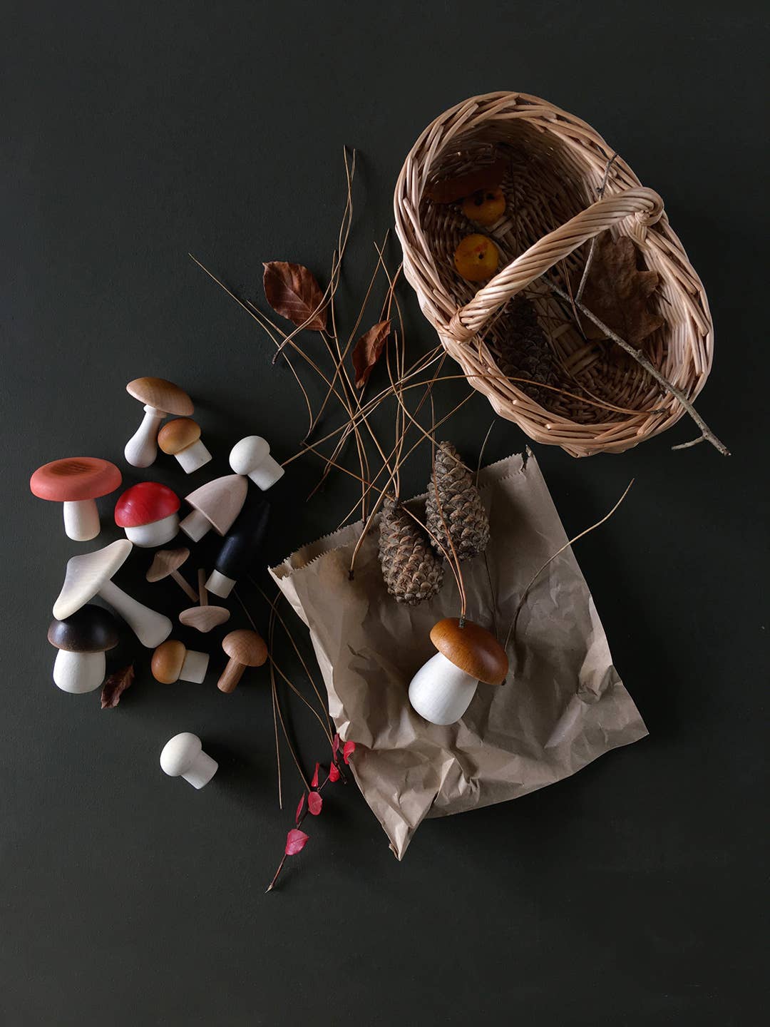 Forest Mushrooms Basket, Wooden Play Set