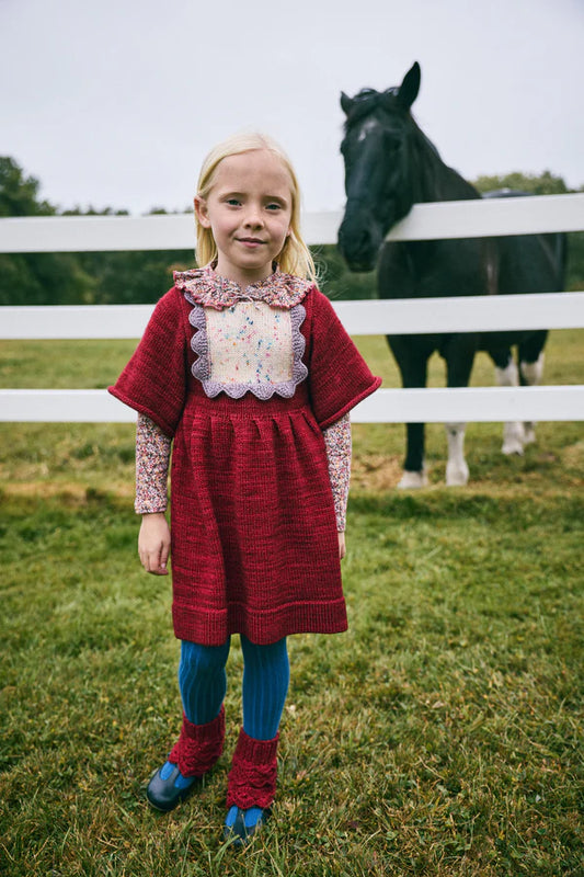 Misha & Puff, Kids Dress, Scallop Bib Dress, Berry, 100% Merino Wool