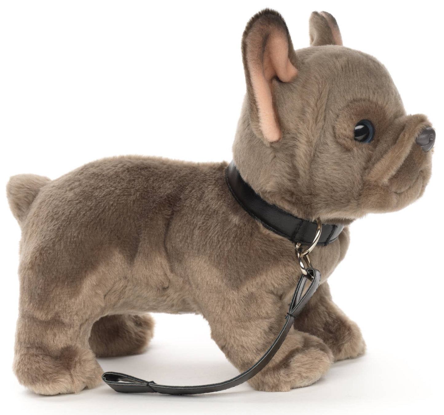 French Bulldog Plush, Gray, With Leash & Collar, 26 cm, Super Soft & Recycled Filling