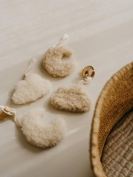 Pacifier Holder, Moon, Sand, 100% Natural Wool
