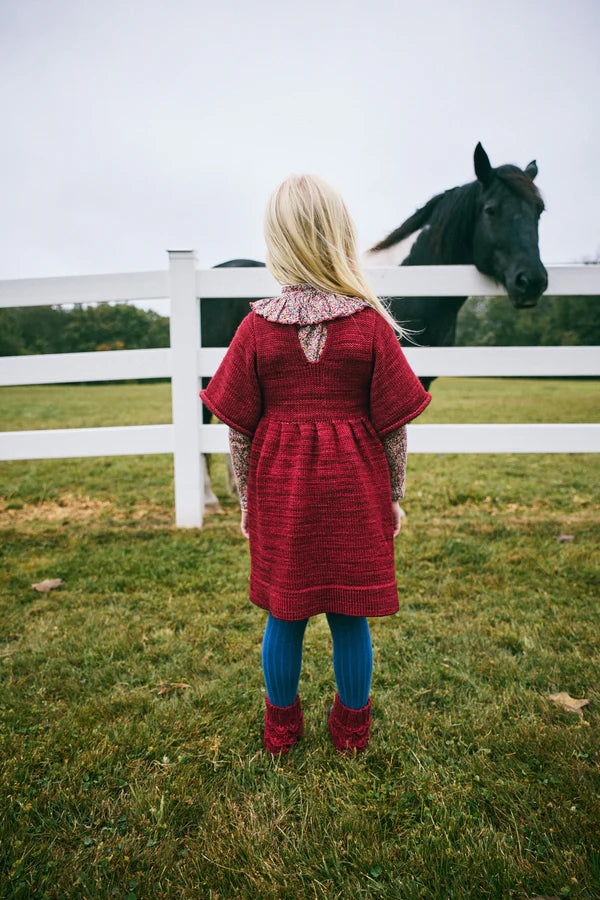 Misha & Puff, Kids Dress, Scallop Bib Dress, Berry, 100% Merino Wool