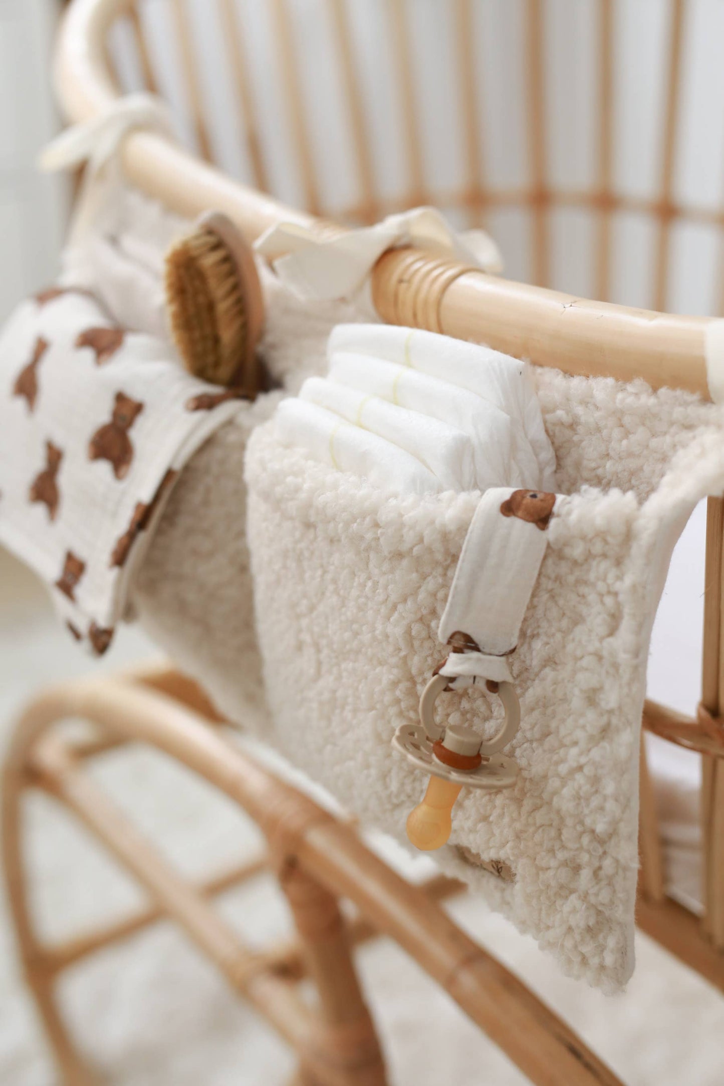 Bedside Organizer, Hanging Storage with Two Pockets, Cream or Taupe