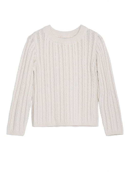 Cableknit Sweater, Creme, 100% Cotton