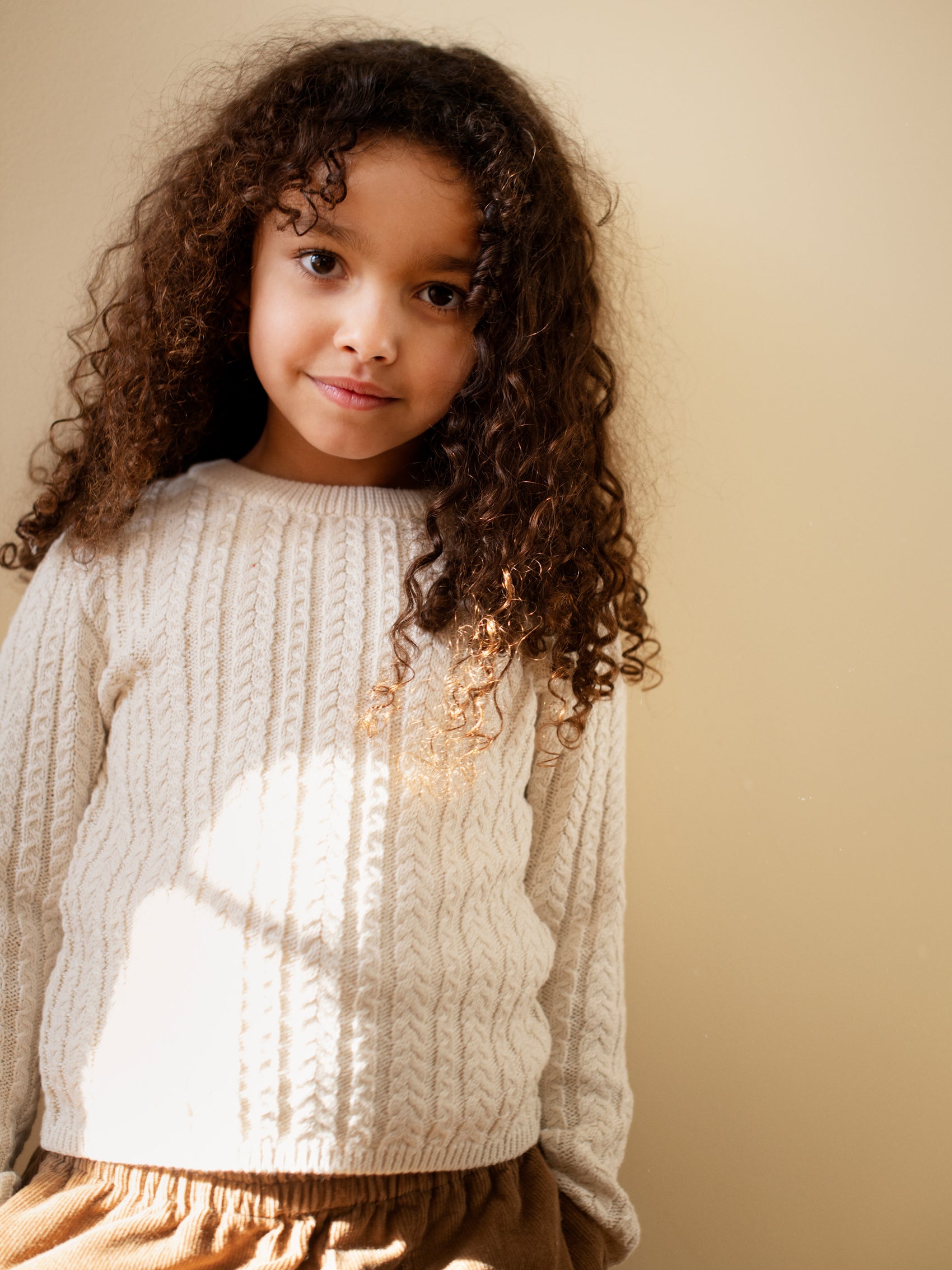 Cableknit Sweater, Creme, 100% Cotton