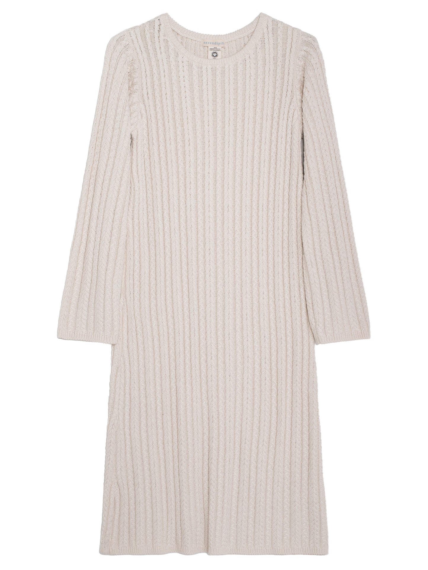Organic Cotton Cableknitted Dress, Womens. Creme. 100% Organic Cotton