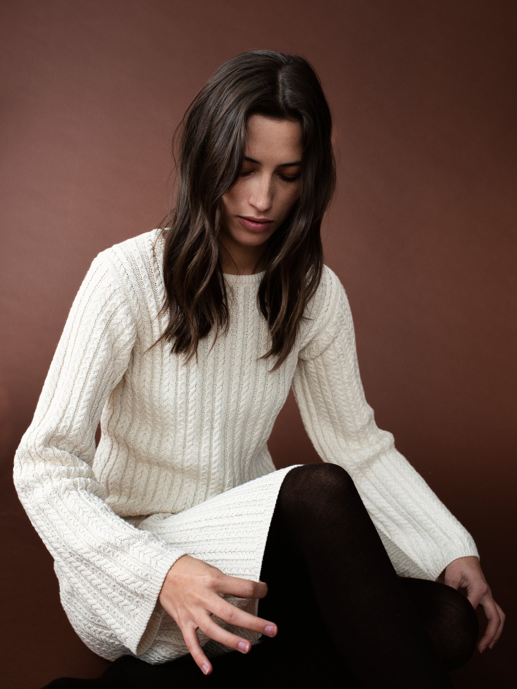 Organic Cotton Cableknitted Dress, Womens. Creme. 100% Organic Cotton
