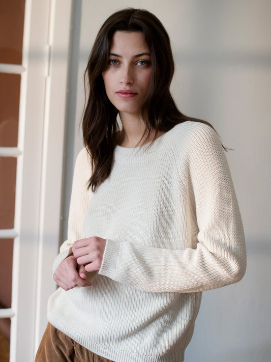 Patent Sweater, Womens, Creme. 100% Organic Cotton