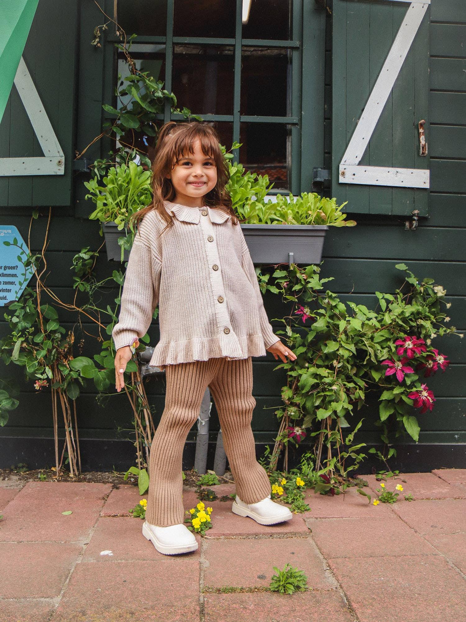 Stella Ruffle Knit Cardigan, Nude