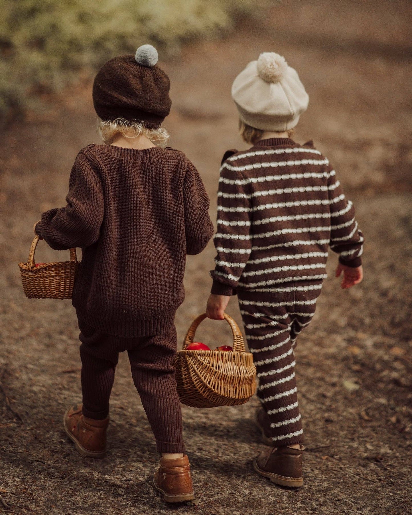 Alba Striped Frill Cardigan, Brown, 100% Organic Cotton