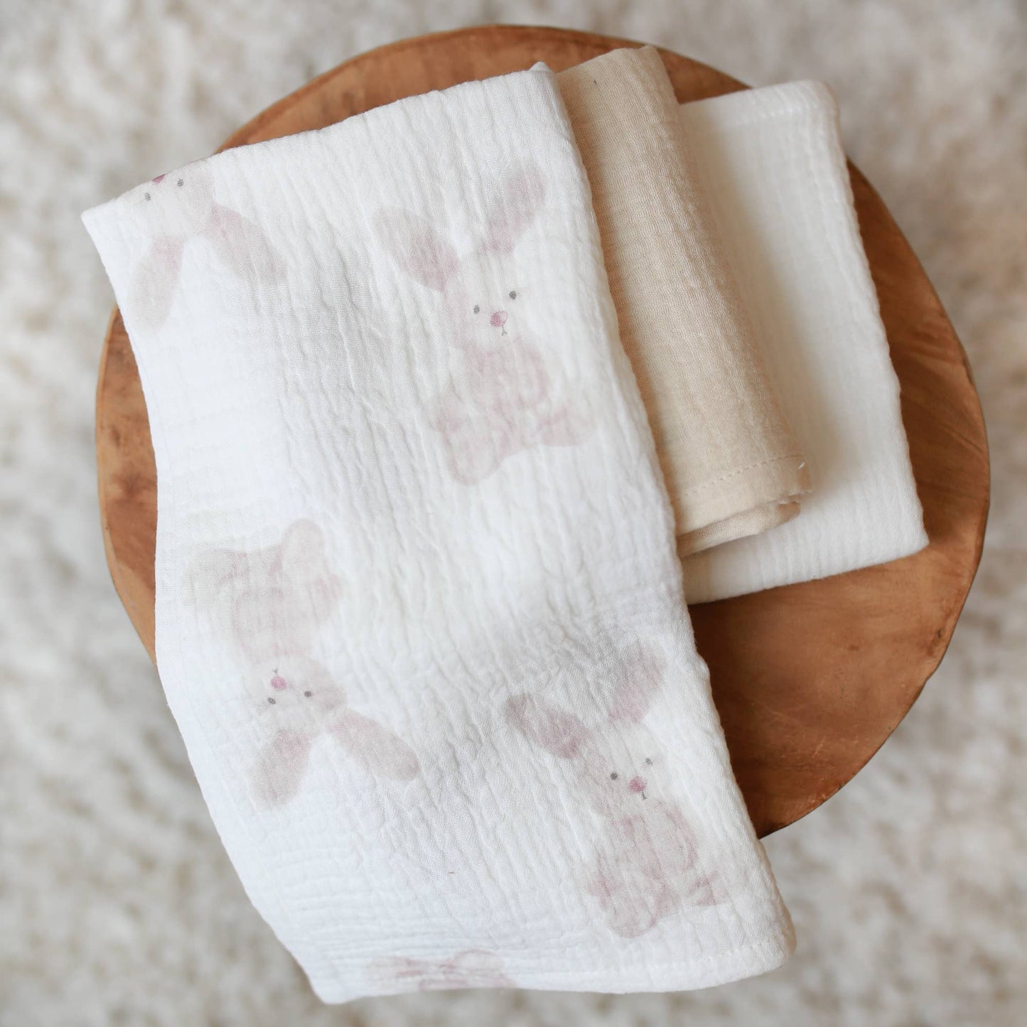 Muslin Burp Cloth Set, 3 Pack, Bunny Print
