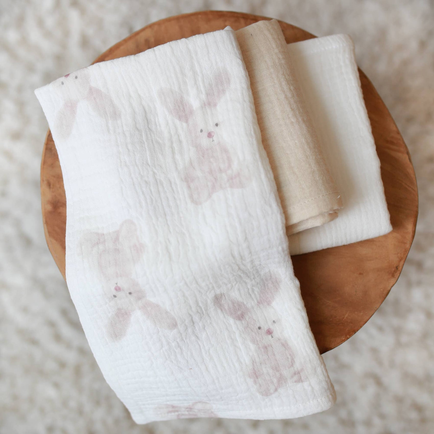 Muslin Burp Cloth Set, 3 Pack, Bunny Print