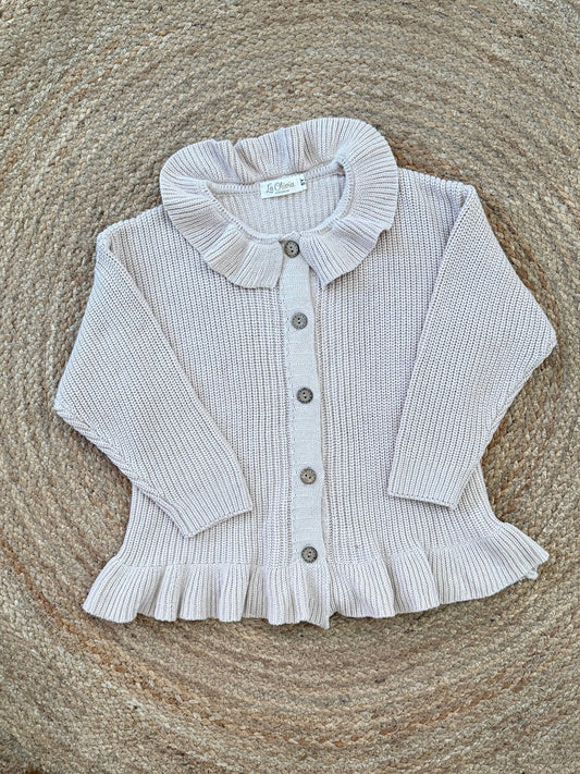 Stella Ruffle Knit Cardigan, Nude
