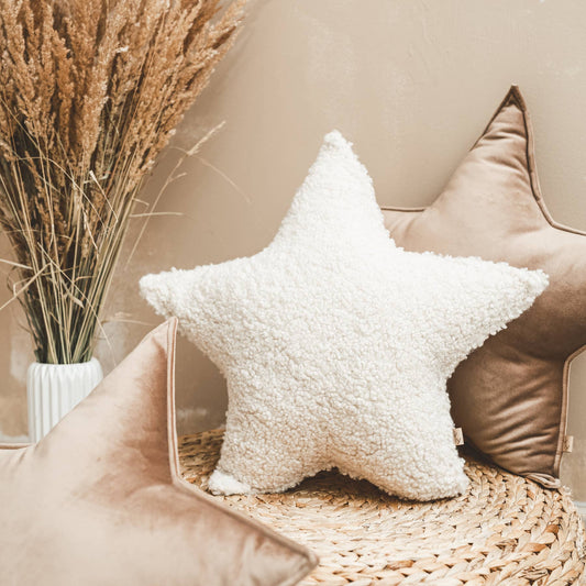 Star-Shaped Teddy Cushion, Cream, Soft Kids Room Décor