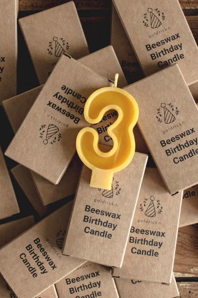 Handmade Beeswax Number Candles, 0–6, Pure Beeswax with Cotton Wick