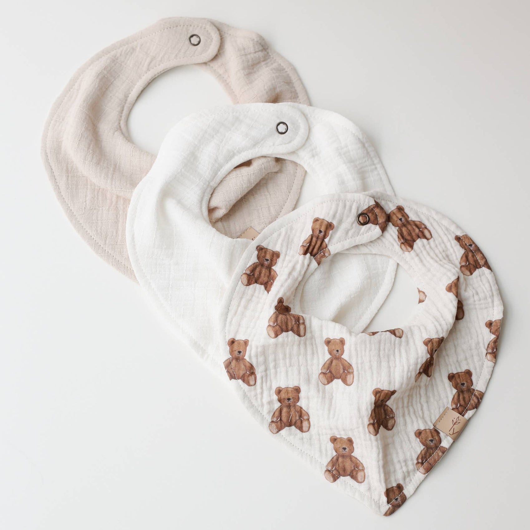 Muslin Baby Bib Set, Double Gauze Cotton, 3 Pack Neutral Colours
