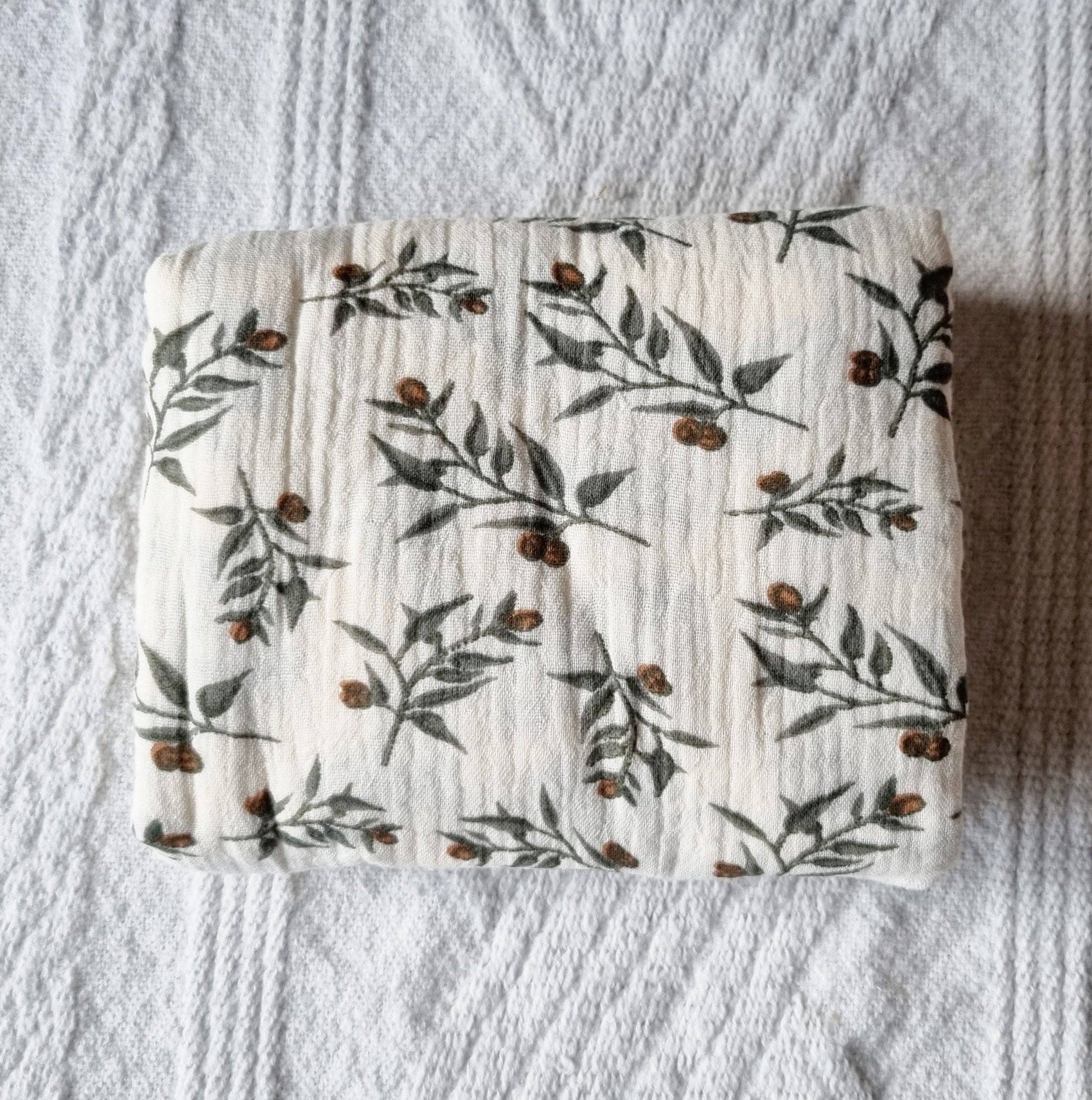 Muslin Swaddle, Beige with floral print, 130x110cm