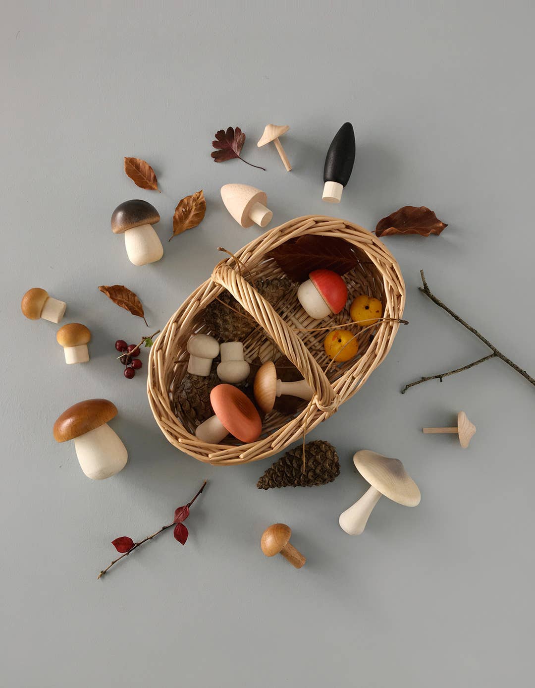Forest Mushrooms Basket, Wooden Play Set