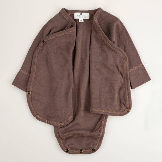 Merino Wool Baby Wrap Bodysuit, Long Sleeve, Peppercorn