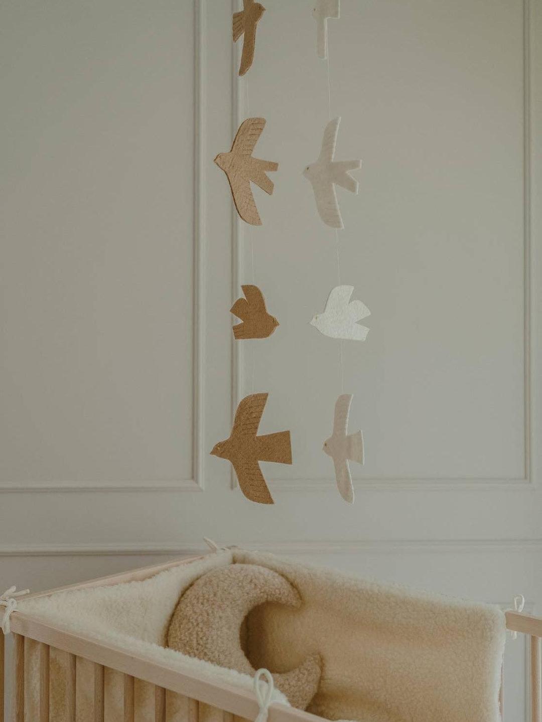 Nursery Mobile, Aléa, Birds, Milk, 100% Natural Wool