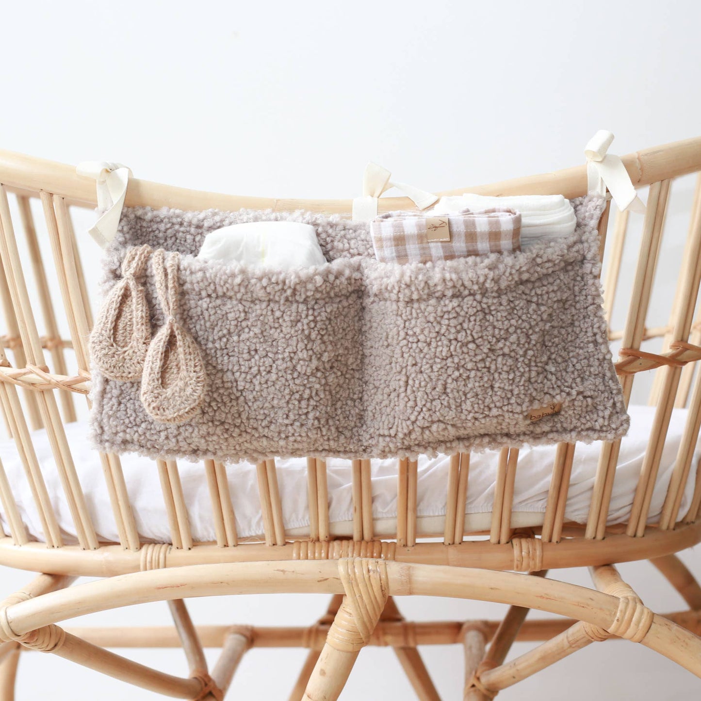 Bedside Organizer, Hanging Storage with Two Pockets, Cream or Taupe