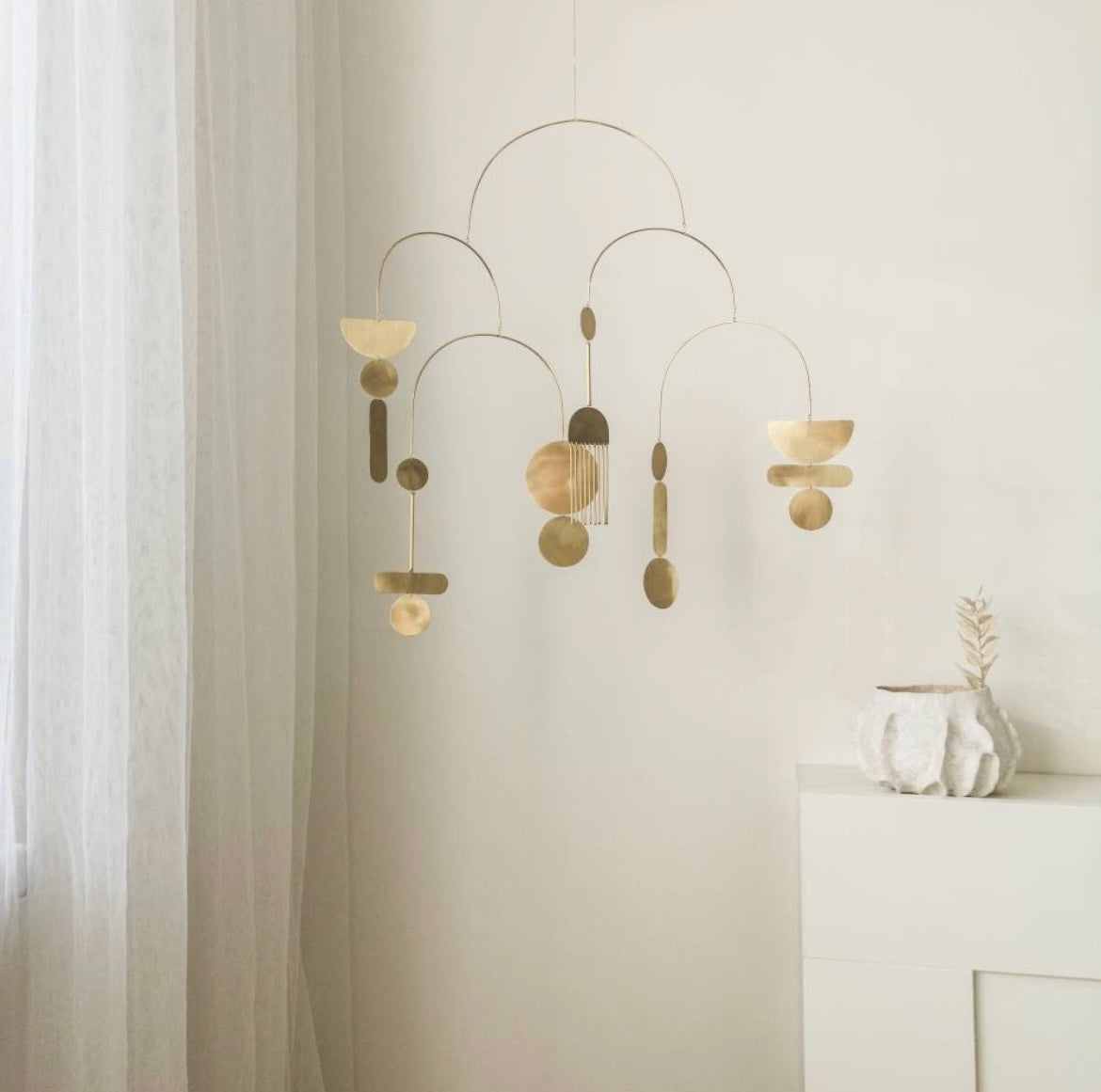 #1 Kinetic Brass Mobile, Small Wave Art, Handmade