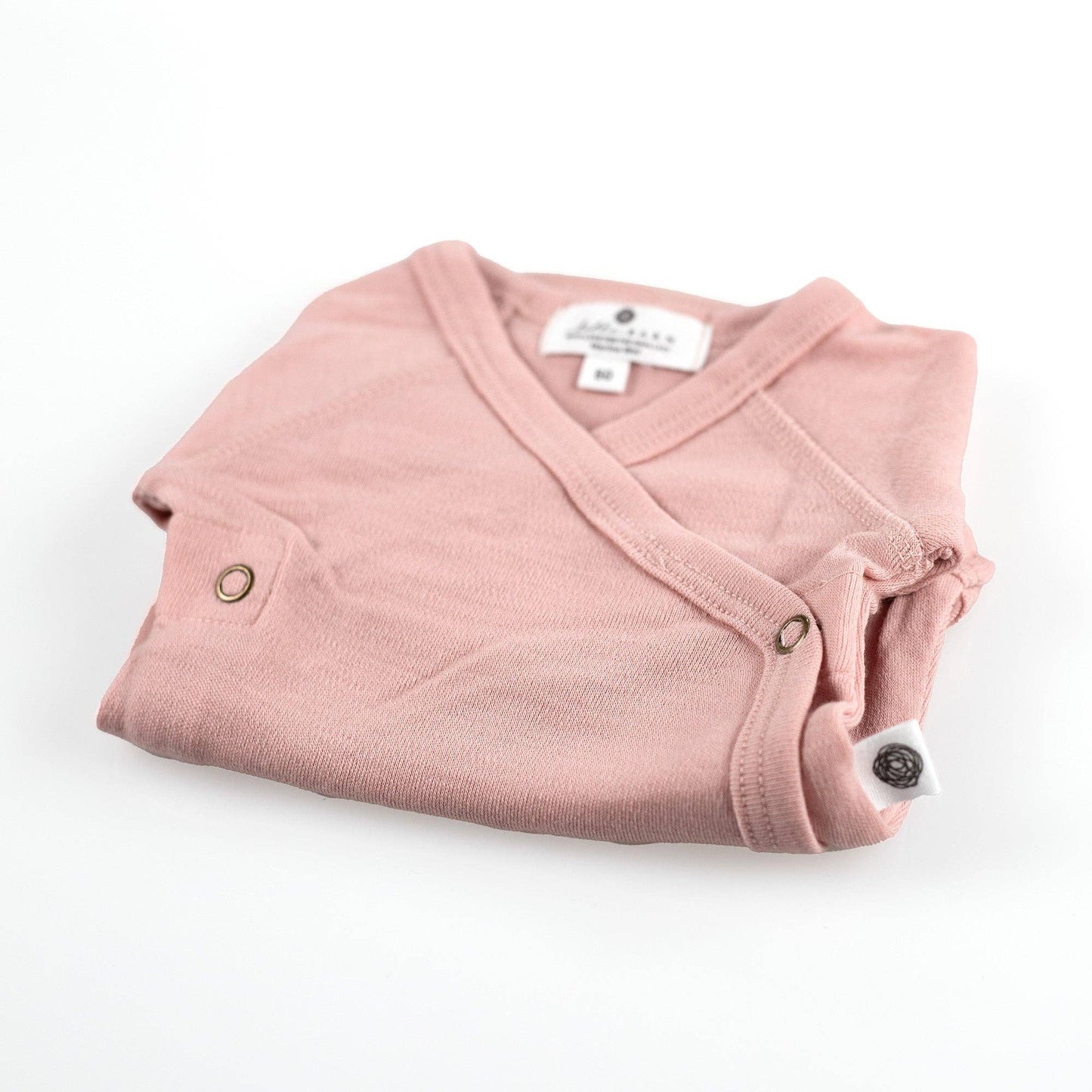 Merino Wool Baby Wrap Bodysuit, Long Sleeve, Misty Rose