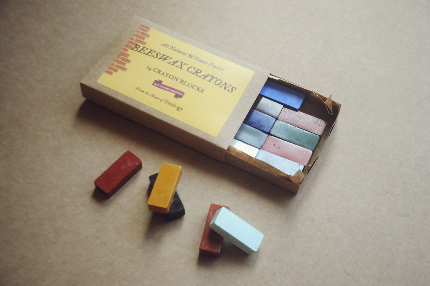 Beeswax Block Rubbing Crayons, Set of 14 Natural Colours