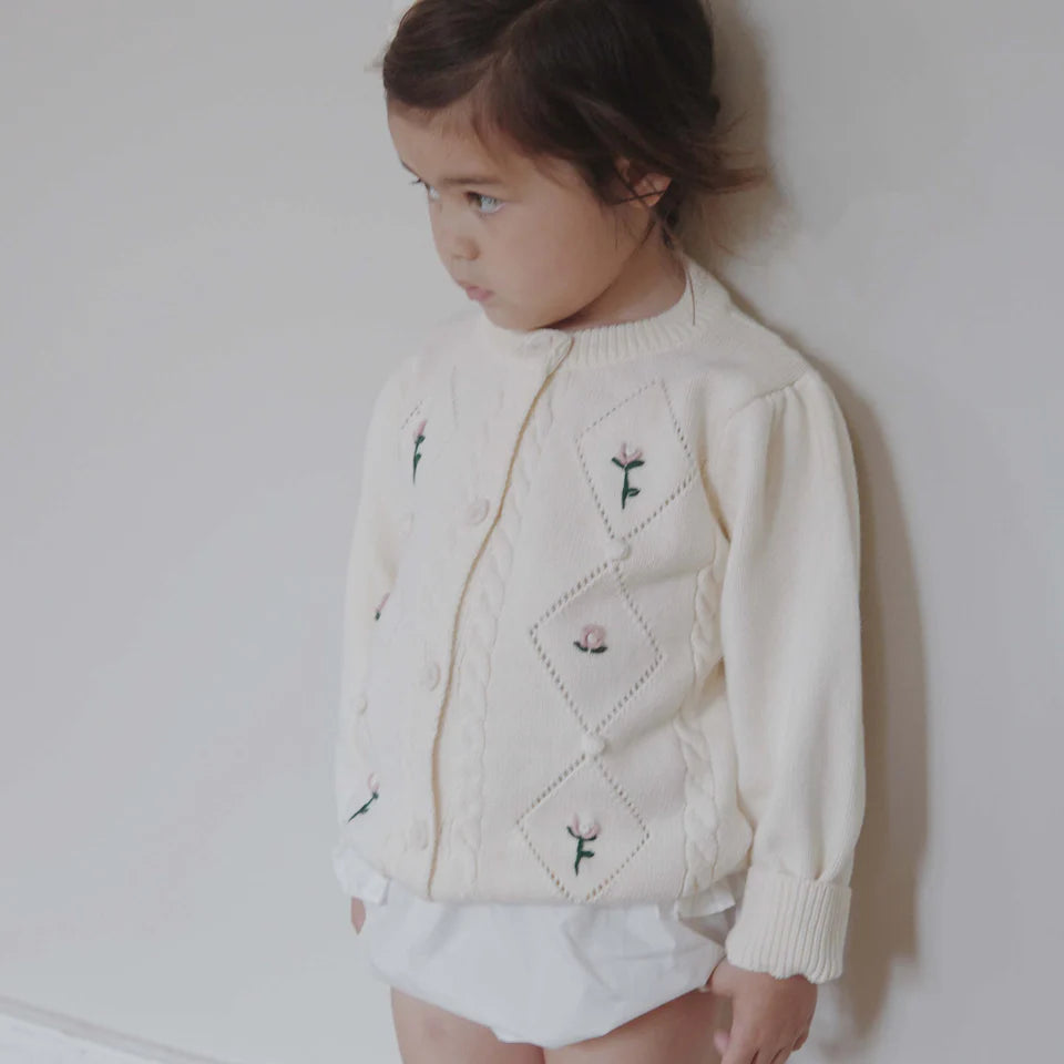 Cardigan Flower Embroidery, Ivory