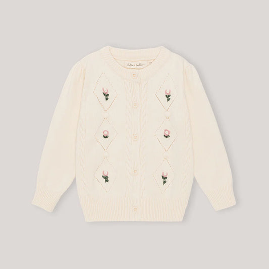 Cardigan Flower Embroidery, Ivory
