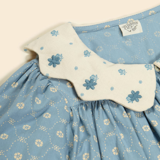 Esther Dress, Quilt Calico, Blue Pebble