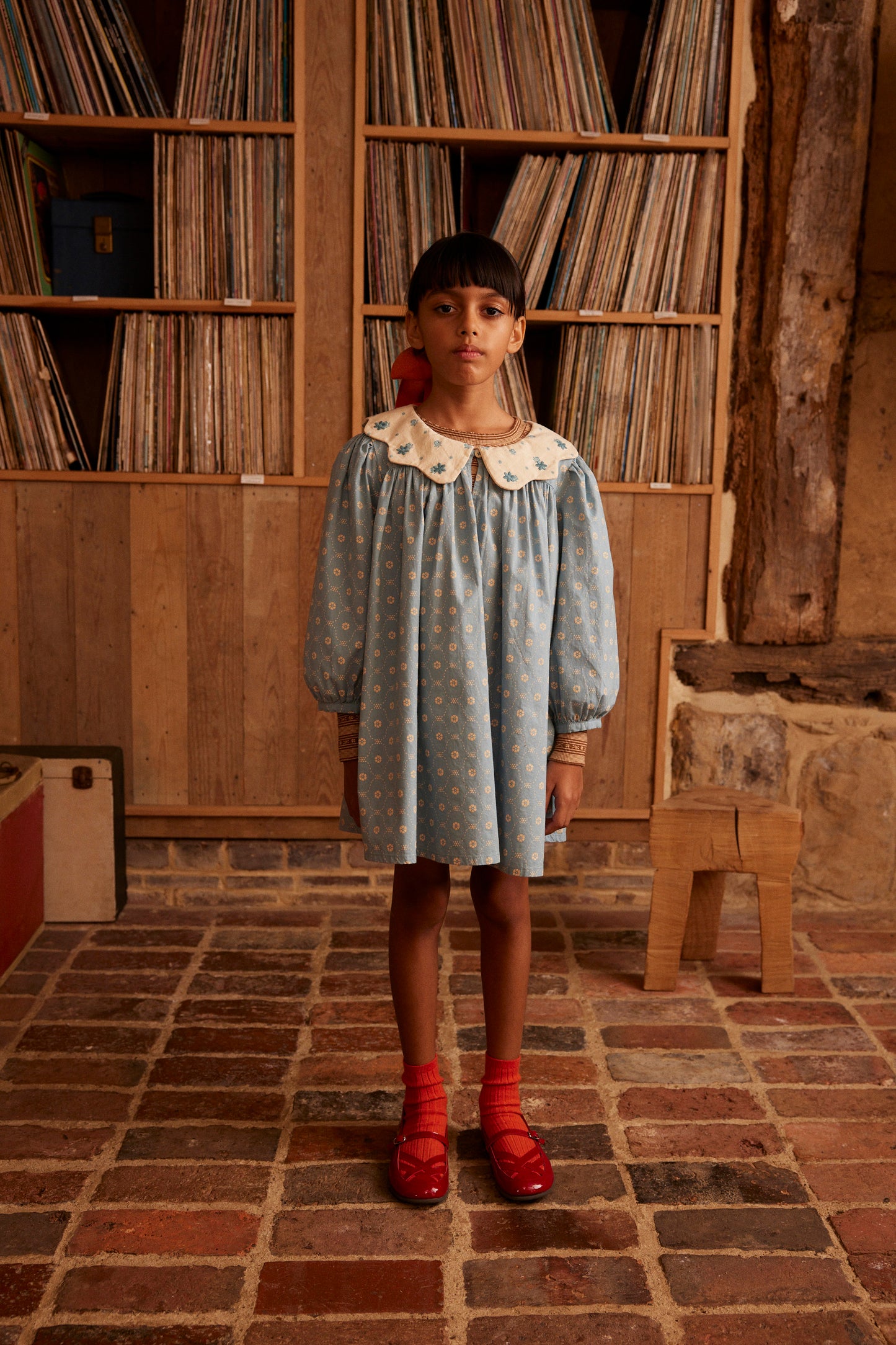 Esther Dress, Quilt Calico, Blue Pebble