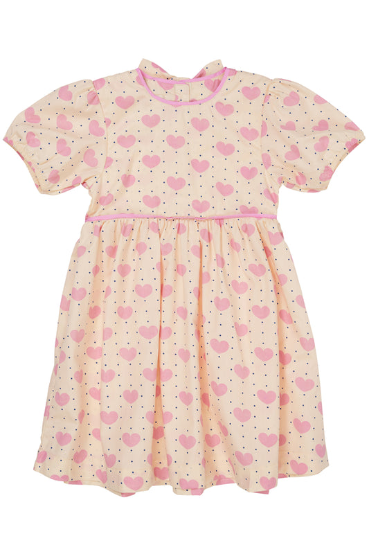 Copenhagen Colors, Heart & Dots Dress w Puffy Sleeve